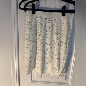 Cache White Midi Skirt with Silver Accents